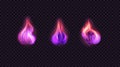 Set of vector sparkling flames. Realistic style.