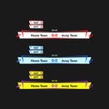 Set of vector sports banners of different colors bottom game information banners on black background Royalty Free Stock Photo