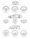 Set of vector sports car labels, badges, emblems and design elements in vintage style isolated on white background Royalty Free Stock Photo