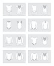 Set of vector sportswear templates - leotard, costume with short/long sleeves, skirt, for sport, fitness, gymnastics.