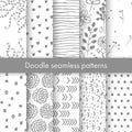 Set of vector spring patterns with flowers, doodle pattern, branches, leaves, dots, hearts.