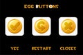 Set of vector square buttons eggs restart, closes, yes. Royalty Free Stock Photo