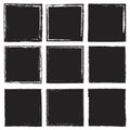 Set of vector square grunge plain black stickers isolated on white background