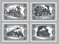 Set of vector stamps templates with retro trains Royalty Free Stock Photo