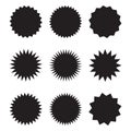 Set of vector starburst, sunburst badges. Black icons on white background. Simple flat style vintage labels, stickers. Royalty Free Stock Photo