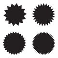 Set of vector starburst, sunburst badges. Black icons on white background. Simple flat style vintage labels, stickers. Royalty Free Stock Photo