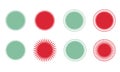 Set of vector stars, sun rays icons without outline and with outline, soft angles. Colored on white. Simple vintage flat style