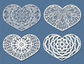 Set of Vector Stencil lacy hearts with carved openwork pattern. Royalty Free Stock Photo