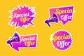 Set of vector stickers colored bright purple pink gradient sticker design with megaphone Royalty Free Stock Photo