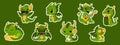 Set of Vector Stock Illustration isolated Emoji characters cartoon green dragon dinosaur laughs sticker emoticon Royalty Free Stock Photo
