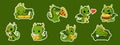 Set of Vector Stock Illustration isolated Emoji characters green cartoon dragon dinosaur Royalty Free Stock Photo