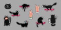 A set of vector stock illustrations of the black cat character. cartoon-style emoticons or stickers with a cat in