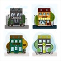 Irish pub exterior vector illustration. Flat design of facade. Beer house building concept. Emerald two-story restaurant