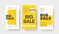 Set of vector story templates for big sale, special offers. Template with yellow and black arrows and text