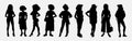 Set Of Vector Students Silhouettes. Collection of stylish young women dressed in trendy clothes.Set of fashionable