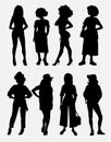 Set Of Vector Students Silhouettes. Collection of stylish young women dressed in trendy clothes.Set of fashionable