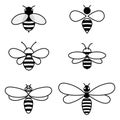 Set of vector stylized bees. Collection of logos with a honey bee. Icons with insects. Royalty Free Stock Photo