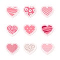 Set of vector stylized bright pink hearts