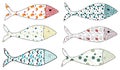Set of vector stylized fishes. Collection of aquarium fish. Illustration for children.