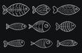 Set of vector stylized fishes. Collection of aquarium fish. Linear Art. Illustration for children. Royalty Free Stock Photo