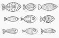 Set of vector stylized fishes. Collection of aquarium fish. Linear Art. Illustration for children. Royalty Free Stock Photo