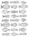 Set of vector stylized fishes. Collection of aquarium fish. Linear Art. Illustration for children. Royalty Free Stock Photo
