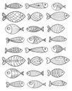 Set of vector stylized fishes. Collection of aquarium fish. Linear Art. Illustration for children.