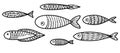 Set of vector stylized fishes. Collection of aquarium fish. Royalty Free Stock Photo
