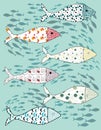 Set of vector stylized fishes. Collection of aquarium fish. Illustration for children.