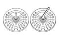 Set of vector Sundial icons in line art style isolated on a white background Royalty Free Stock Photo