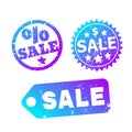 Set of vector super discount stamps in flat gradient design with faded texture Royalty Free Stock Photo
