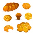 Set vector sweet bread icons. Vector illustration isolated on a white background. Bakery product in cartoon style. Royalty Free Stock Photo
