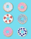 Set of vector, sweet colored donuts in modern flat style. Donut isolated for your design