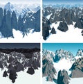 Set of vector swiss alps rock mountain background texture seamless pattern