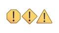 Set of vector symbol icons of attention, important and warning. Exclamation marks in the shapes Royalty Free Stock Photo