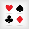 Set of vector symbols of playing cards suit with shadows Royalty Free Stock Photo