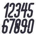 Set of vector tall elegant condensed funky numbers from 0 to 9 made with parallel stripes, best for use in logotype design for