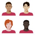 Set of vector teenagers or students diverse avatars with different color of skin in realistic flat style Royalty Free Stock Photo