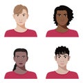 Set of vector teenagers or students diverse icons with different color of skin in realistic flat style Royalty Free Stock Photo