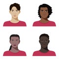 Set of vector teenagers or students diverse icons with different color of skin in realistic flat style