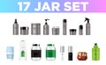 Set vector templates empty and clean multicolor plastic and glass containers