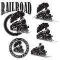 Set of vector templates with locomotive, vintage train Royalty Free Stock Photo