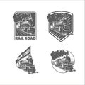 Set of vector templates with a locomotive. Vintage train, logotypes, illustrations. Royalty Free Stock Photo