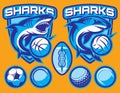 Set of vector templates for sports badges with sharks and balls