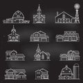 Set of vector thin line icon suburban american houses. Royalty Free Stock Photo