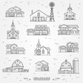 Set of vector thin line icon suburban american houses. Royalty Free Stock Photo