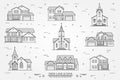 Set of vector thin line icon suburban american houses. For web Royalty Free Stock Photo