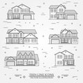 Set of vector thin line icon suburban american houses. For web Royalty Free Stock Photo