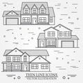 Set of vector thin line icon suburban american houses. For web Royalty Free Stock Photo