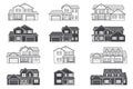 Set of vector thin line icon suburban american houses. For web